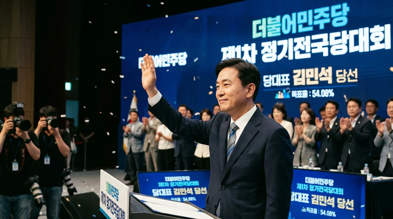 김민석, 54.08% 득표로 민주당 새 사령탑 등극… ‘안정적 당 운영’ 선택받았다 김민석, 54.08% 득표로 민주당 새 사령탑 등극… ‘안정적 당 운영’ 선택받았다